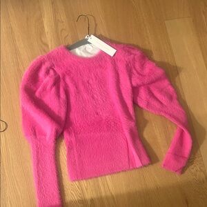 Bright Pink Fuzzy Puff Sleeve Sweater